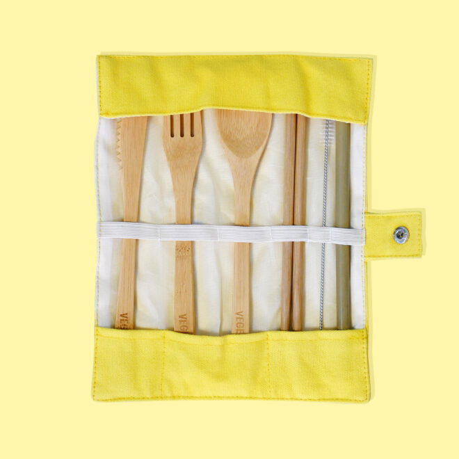 Bamboo Cutlery in a Full Colour Cotton Pouch