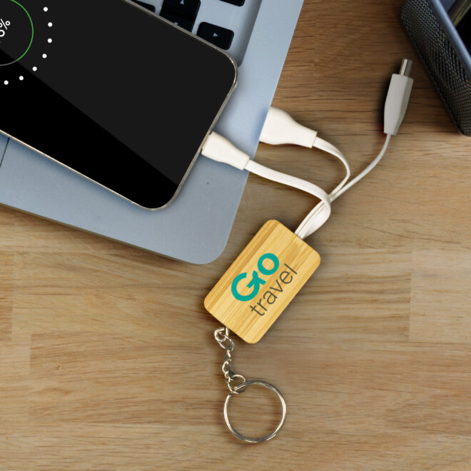 Bamboo Charging Cable Key Ring – Rectangle