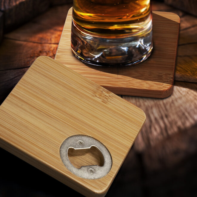 Bamboo Bottle Opener Coaster Set of 2 – Square
