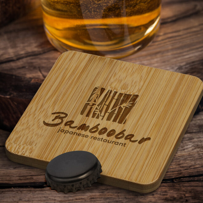 Bamboo Bottle Opener Coaster – Square