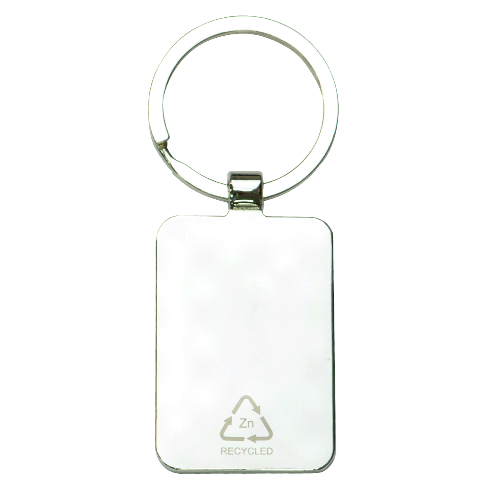 Rectangle Recycled Zinc Alloy Keyring w/ Bamboo