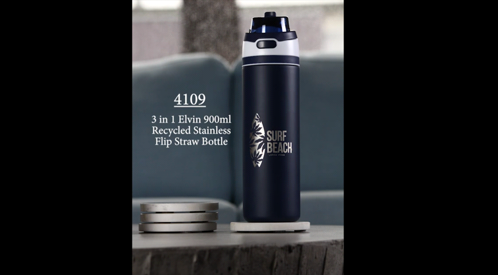 Elvin 900ml Recycled Stainless Flip Straw Bottle