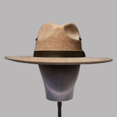Polyester fedora hat with PU debossed trim and straps - Oatmeal