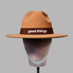 Polyester Fedora Hat with Printing Trim - Beige