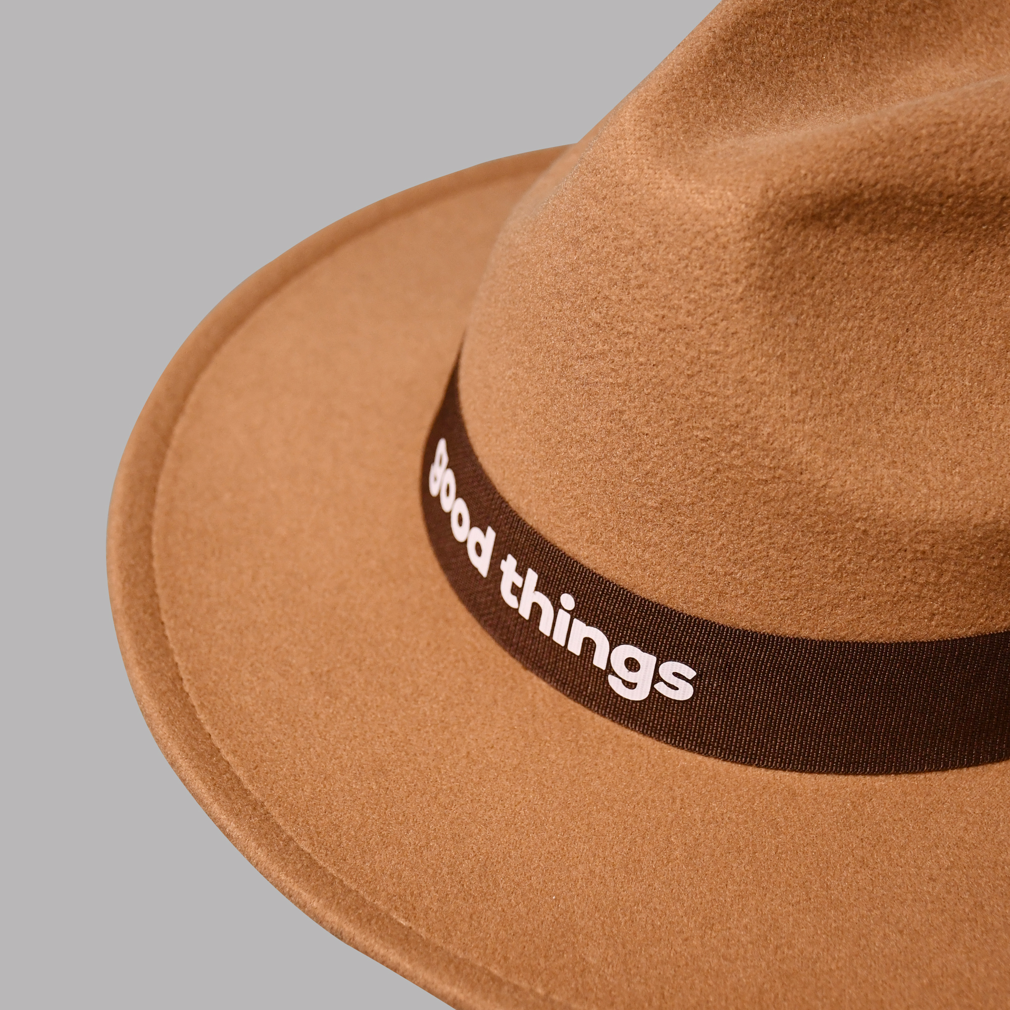 Polyester Fedora Hat with Printing Trim – Beige