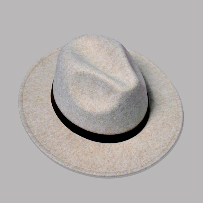 Polyester Fedora Hat with PU debossed trim – Grey or Oatmeal