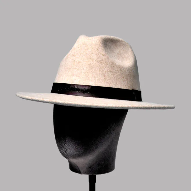 Polyester Fedora Hat with PU debossed trim – Grey or Oatmeal
