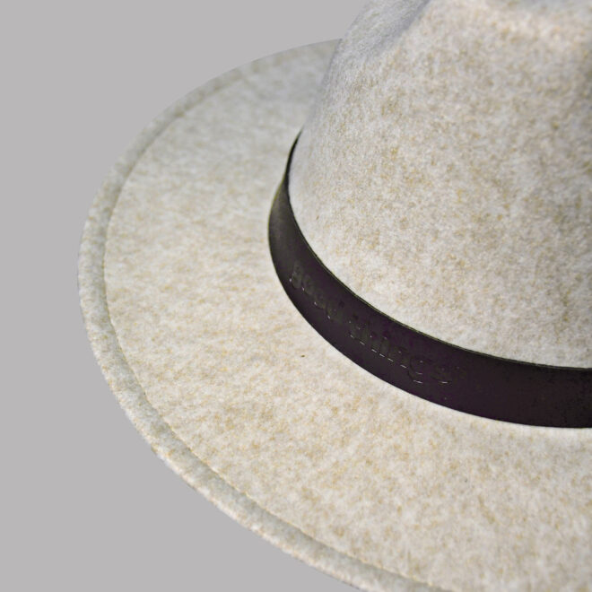 Polyester Fedora Hat with PU debossed trim – Grey or Oatmeal