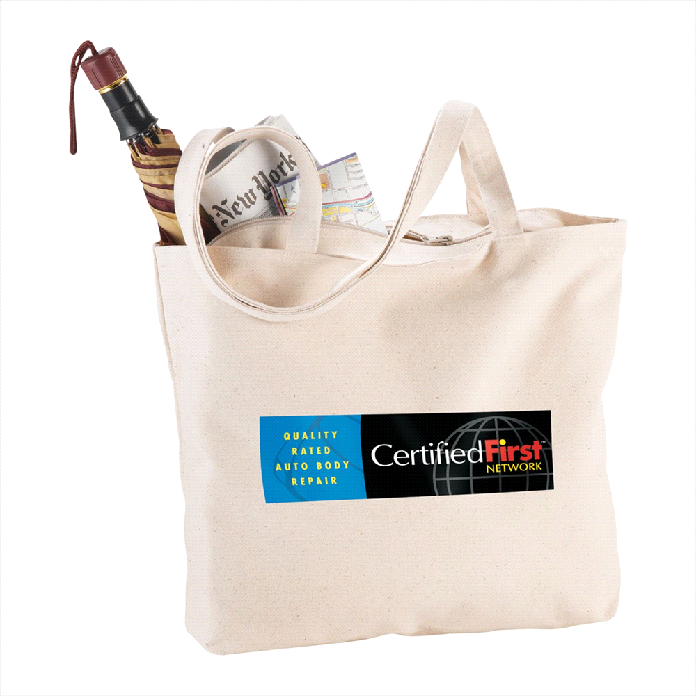 Zippered Cotton Canvas Shopper Tote