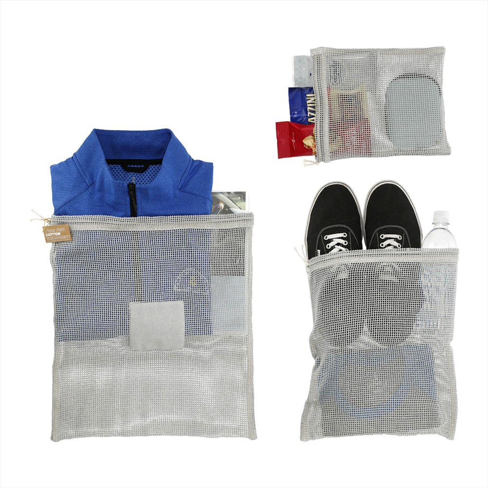 Recycled Cotton Mesh Cinch Pouch Set