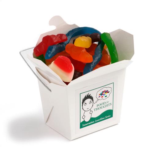 White Cardboard Noodle Box Filled with Mixed Lolllies 100G