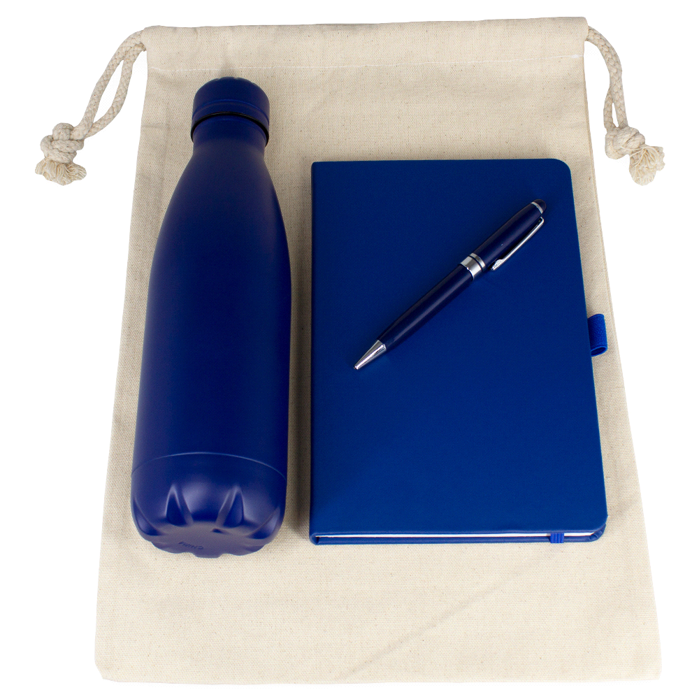 Gift Set – Cotton Drawstring Bag, Insulated Bottle, Journal & Pen