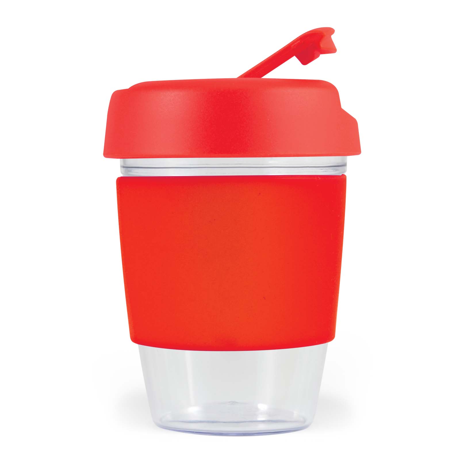 Large Red/Orange Reusable Glass Coffee Cup with Silicone Band