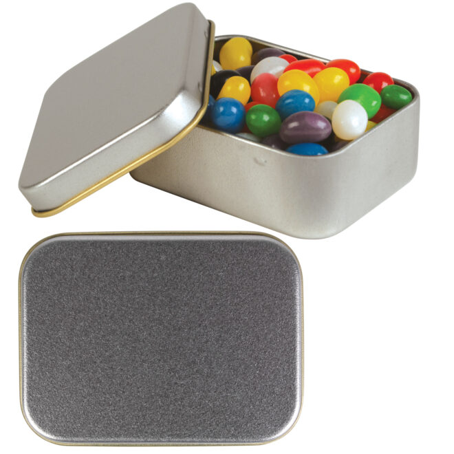 Assorted Colour Mini Jelly Beans in Silver Rectangular Tin