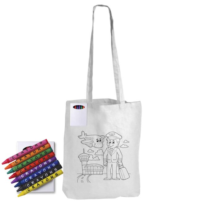 Colouring Long Handle Cotton Bag & Crayons