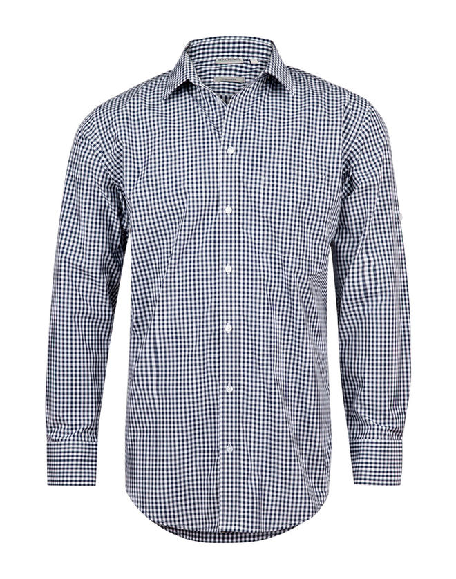 Men’s Gingham Check Long Sleeve Shirt With Roll-Up Tab Sleeve