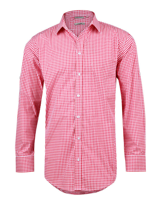 Men’s Gingham Check Long Sleeve Shirt With Roll-Up Tab Sleeve