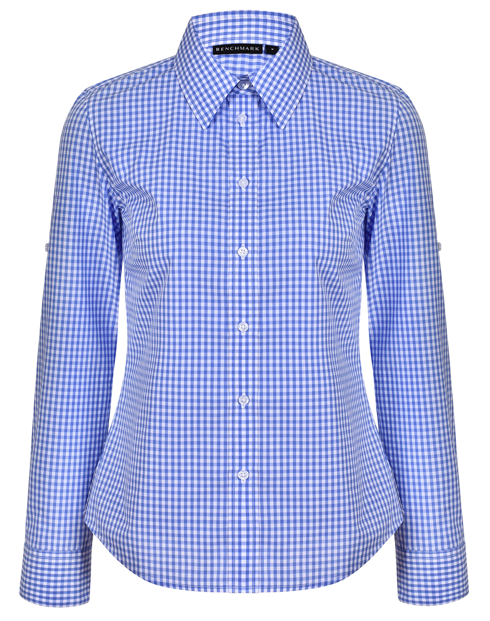 M8300L_SkyWhite_l Ladies’ Gingham Check Long Sleeve Shirt