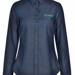 Ascot Ladies Long Sleeve Dot Jacquard Stretch Shirt