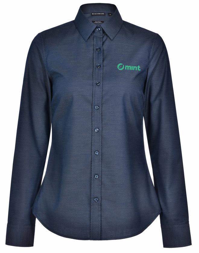 Ascot Ladies Long Sleeve Dot Jacquard Stretch Shirt