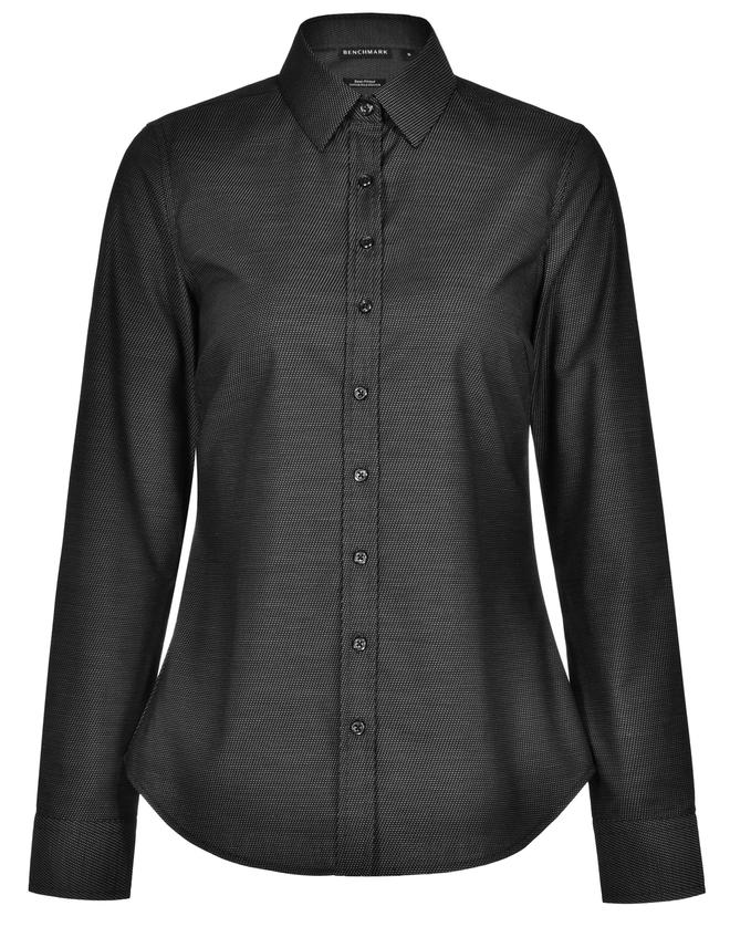 M8400L_Black_l Ascot Ladies Long Sleeve Dot Jacquard Stretch Shirt