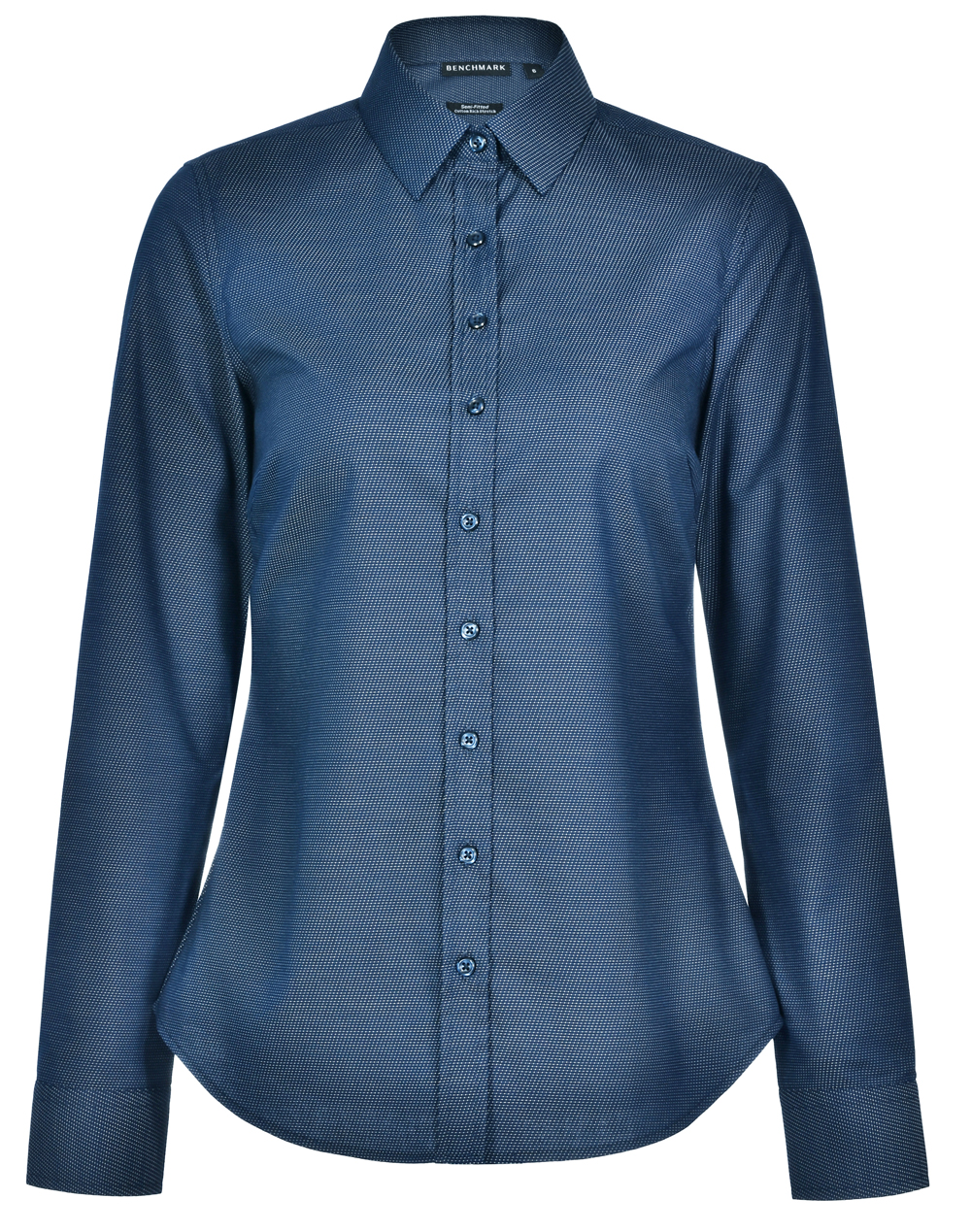 Ascot Ladies Long Sleeve Dot Jacquard Stretch Shirt