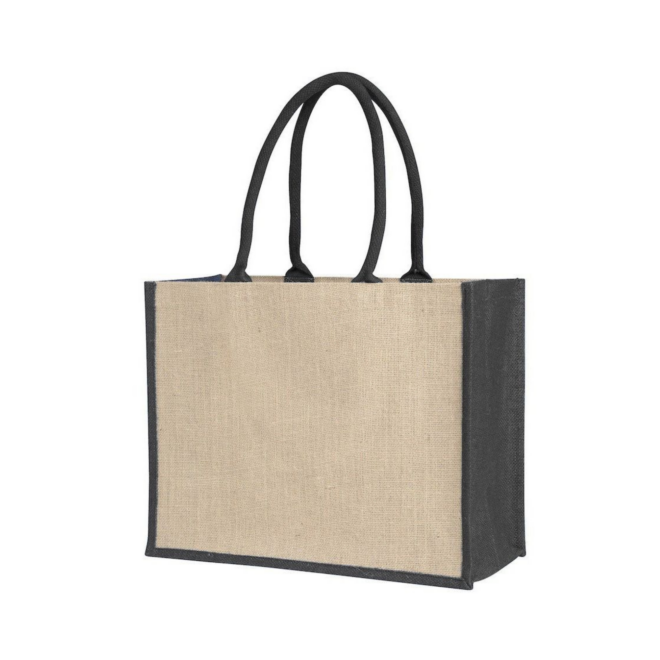 Laminated Jute Supermarket Bag With Coloured Handles And Gussets