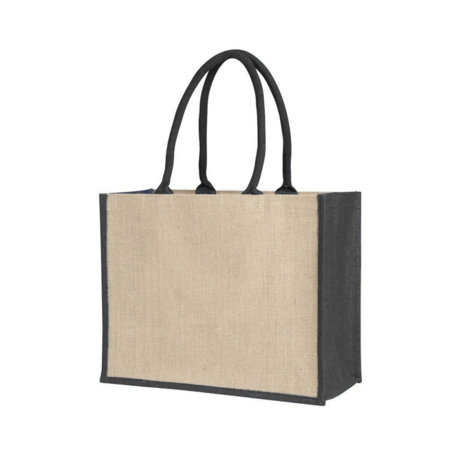 Laminated Jute Supermarket Bag With Coloured Handles And Gussets