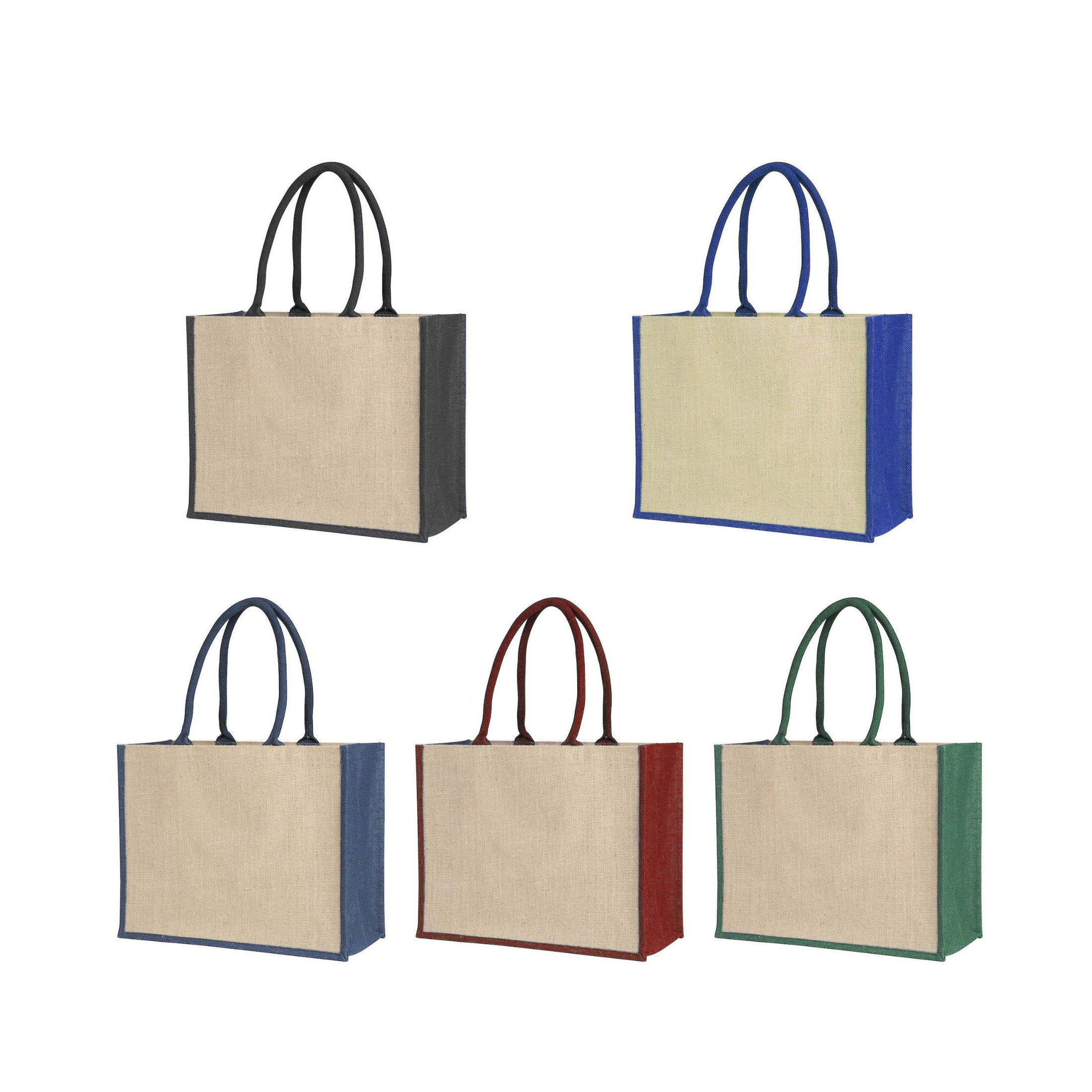 Laminated Jute Supermarket Bag With Coloured Handles And Gussets