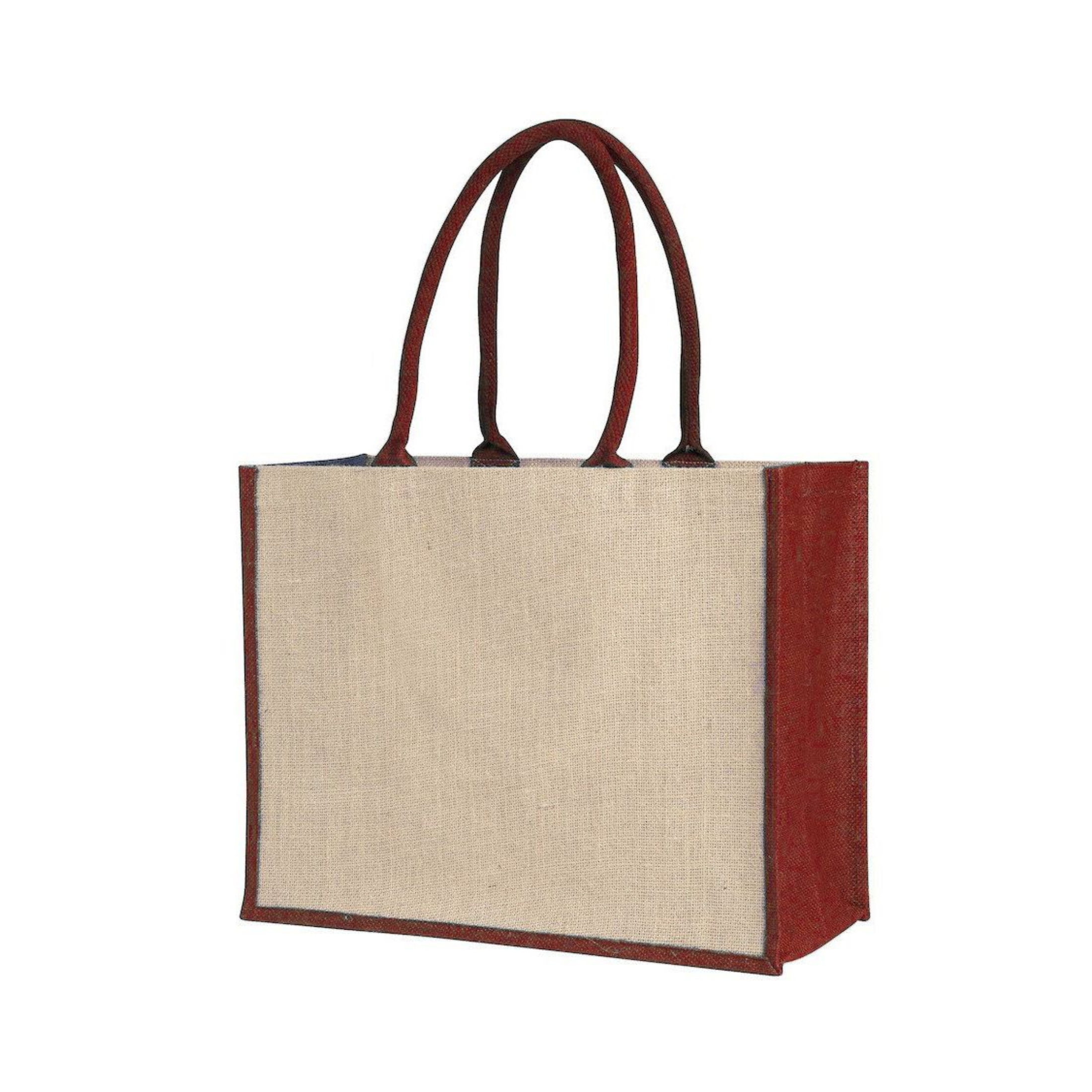 Laminated Jute Supermarket Bag With Coloured Handles And Gussets