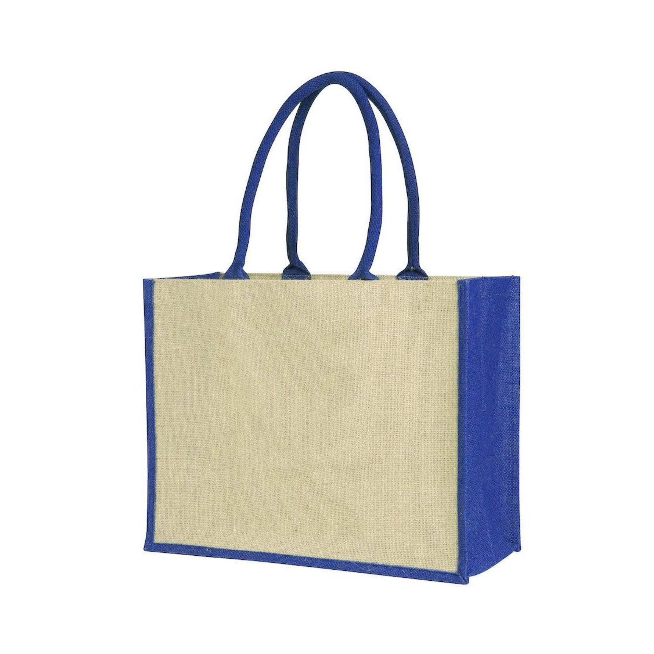 Laminated Jute Supermarket Bag With Coloured Handles And Gussets