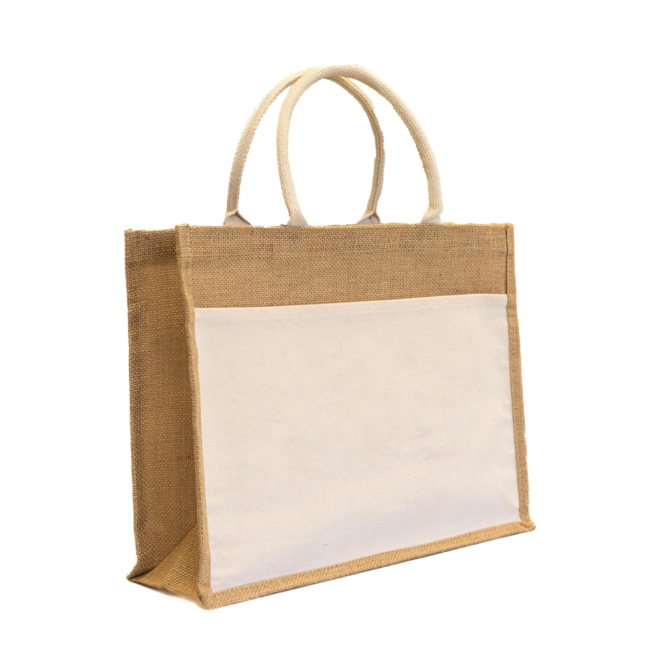 Laminated Jute Beach Bag With Cotton Handles And Front Pocket