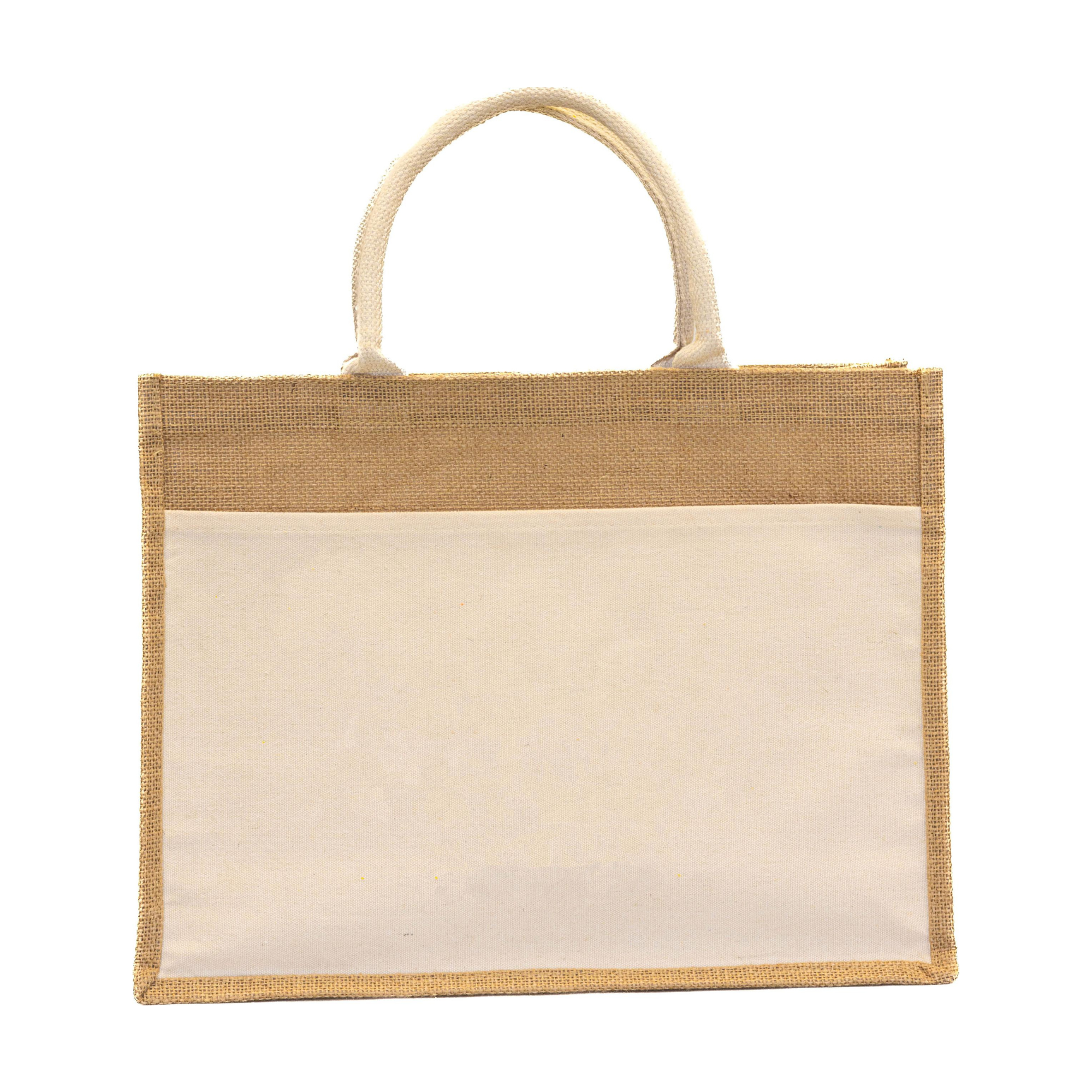 Laminated Jute Beach Bag With Cotton Handles And Front Pocket