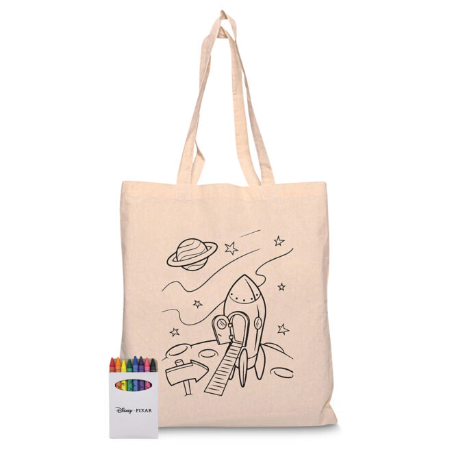 Squiggle Calico Cotton bag + Crayon set