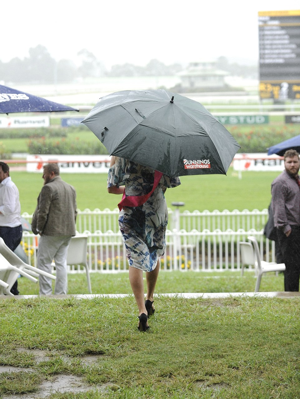 Bunnings umbrella being used at Sydney Golden Slipper Races