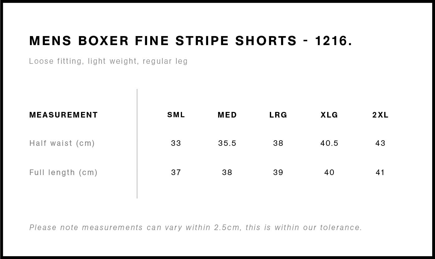 Boxer Fine Stripe Shorts Size Guide
