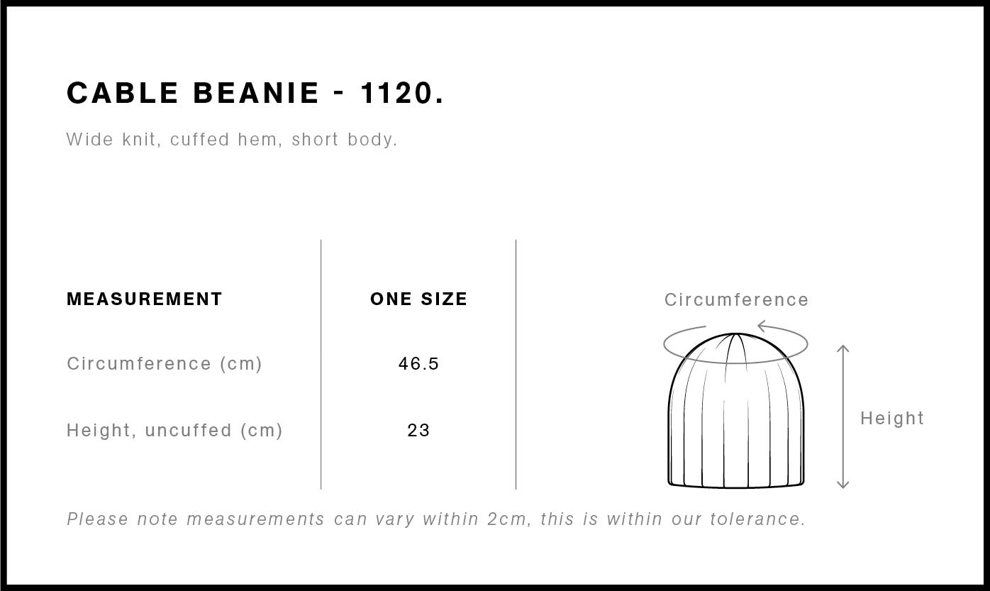 Cozy Cable Knit Beanie Size Guide Cozy Cable Knit Beanie Size Guide