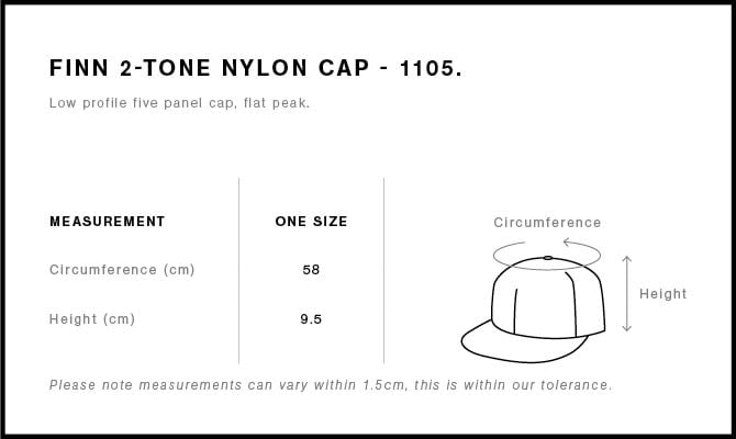 Finn 2-tone Nylon Cap Size Guide
