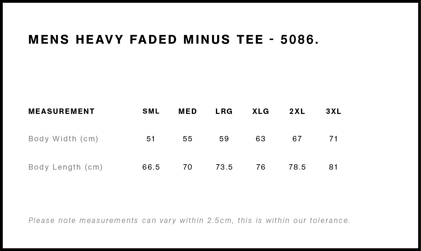 Heavy Faded Minus Tee [-5CM] 5086 Size Guide