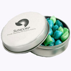 Candle Tin Filled with Corporate Coloured Tiny Humbugs 50G
