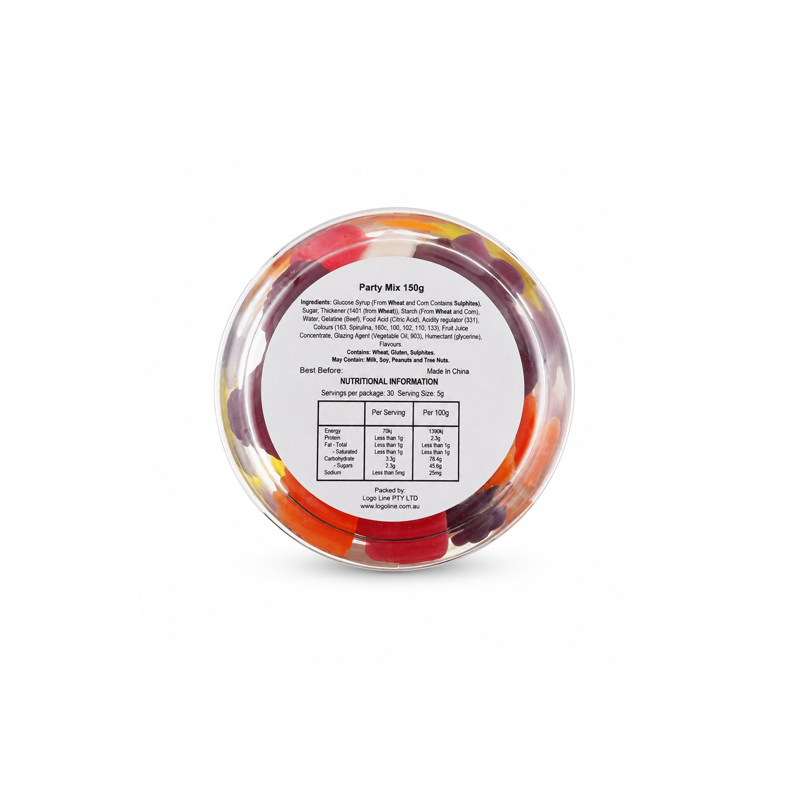 Jelly Party Mix in Clear Can 150g Ingredients Jelly Party Mix in Clear Can 150g Ingredients