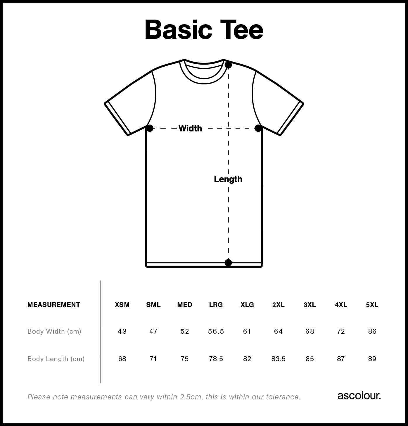 Men’s Basic Tee Size Guide