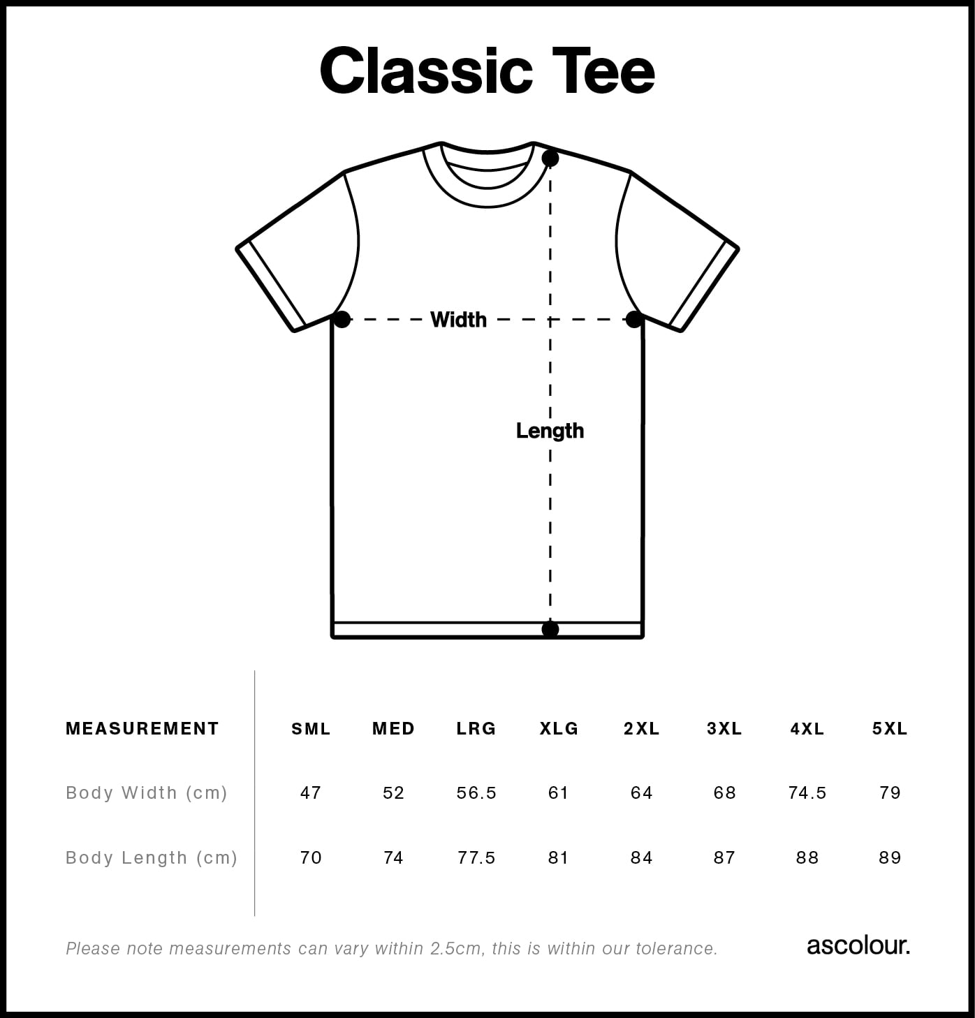 Mens Classic Tee Size Guide
