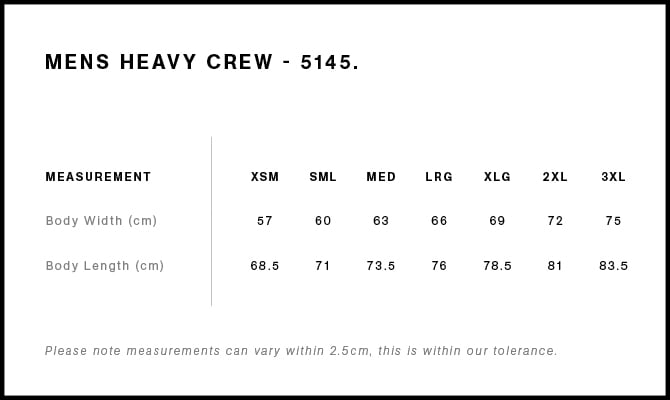 Mens Heavy Crew Size Guide Mens Heavy Crew Size Guide