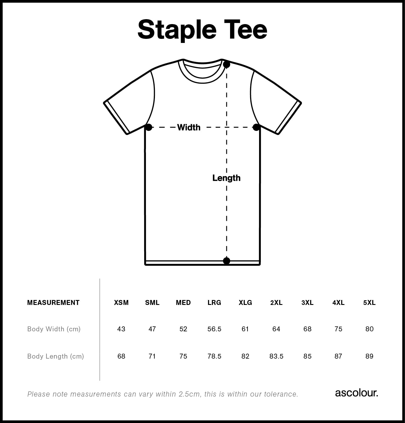 Mens Staple Tee Size Guide
