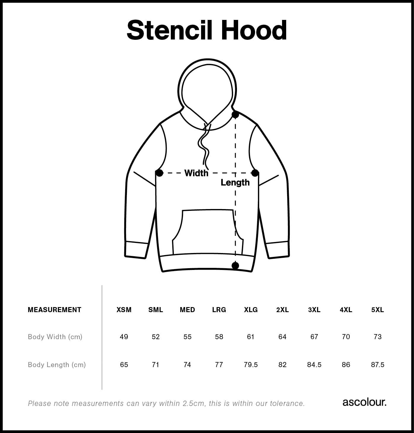 Mens Stencil Hood Size Guide