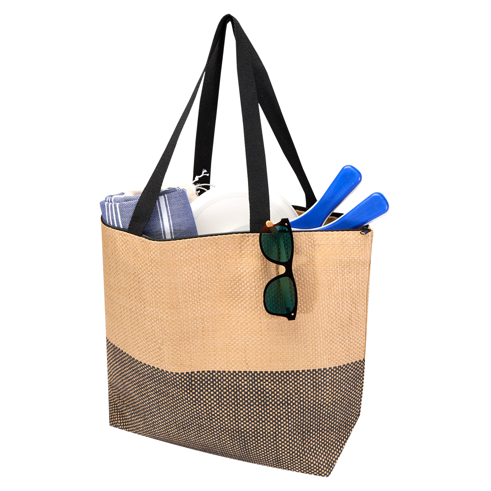 Paper Straw Large Zipped Tote – 21L Bk Paper Straw Large Zipped Tote – 21L Bk