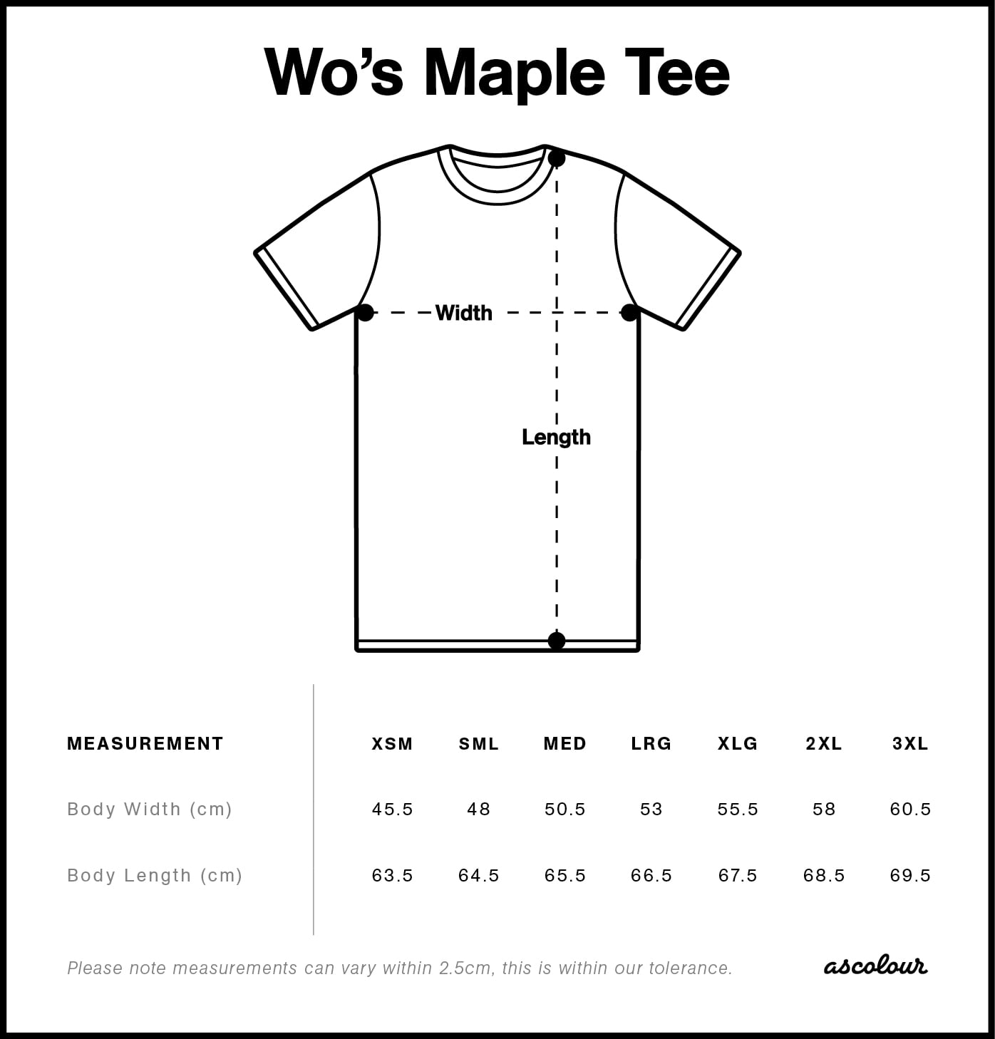 Maple Essence Tee Size Guide Maple Essence Tee Size Guide