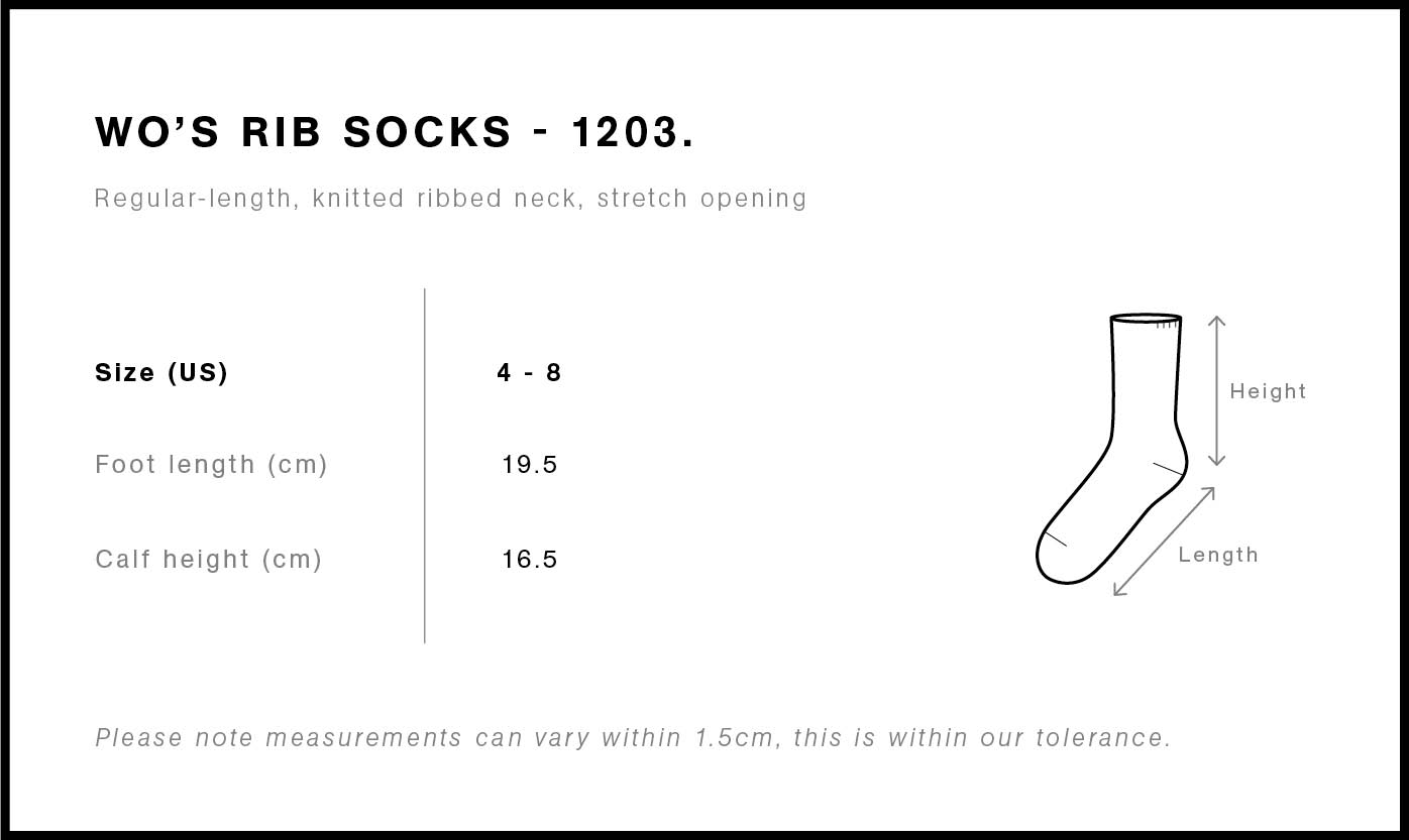 Wo’s Rib Socks (2 Pairs) Size Guide 1b