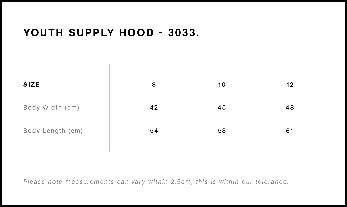 Youth Supply Hood Size Guide